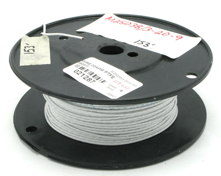 M25038/3-20-9 20AWG Nickel-Plated, PI-coated PTFE Jacketed Wire, White, 153ft