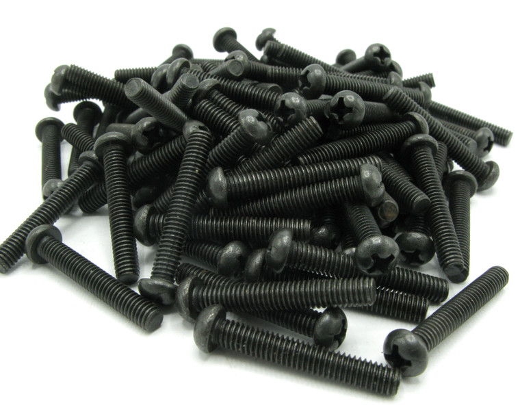 M4 x 25mm Small Pan Head Phillips Machine Screws, Black Zinc Plated Steel, 90pc