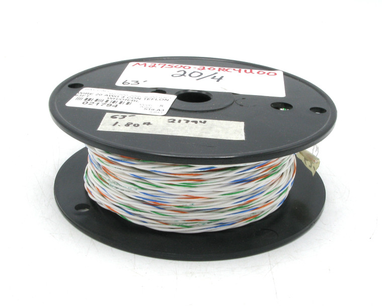 M27500-20RC4U00 20/4 Silver-Coated Copper PTFE Insulated Twisted Quad, 63ft M27500-20RC4U00 20/4 Silver-Coated Copper PTFE Insulated Twisted Quad, 63ft