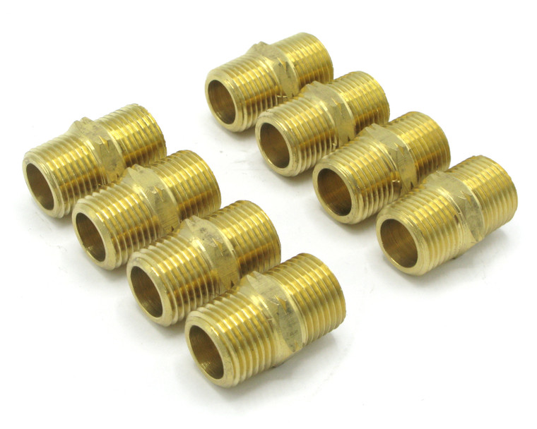 Brass Hex Nipple, 1/2" x 1/2" NPT Male Adapter Pipe Fitting, 8pcs