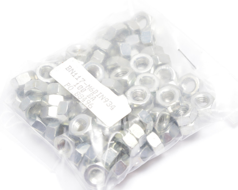 M6 Metric Steel Hex Nut, 100 Piece Lot