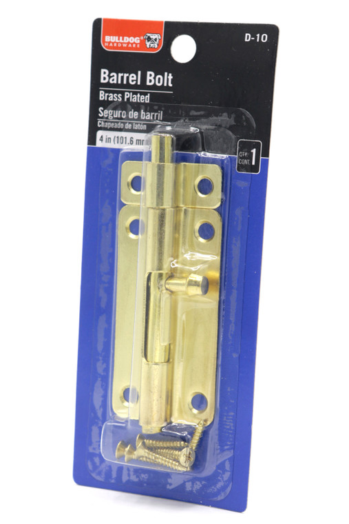 Bulldog Hardware D-10, Barrel Bolt 4 Inch Brass Plated