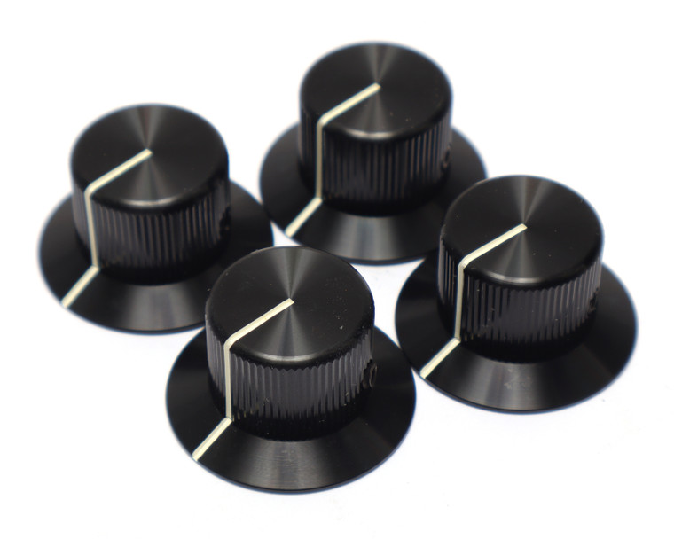 Alcoknob KLNS700B1/4 Straight Knob 0.250" Shaft with Line on Top/Side/Skirt, Black