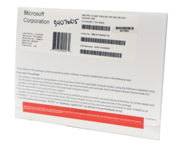 Microsoft Windows 10 Pro Installation DVD