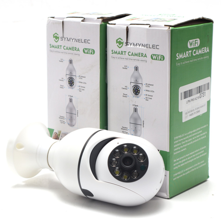 SYMYNELEC P6 Wireless Light Bulb Camera, White, 2pk