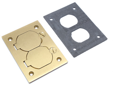 Hubbell S3825 Brass Rectangular Electrical Floor Box Cover, Duplex