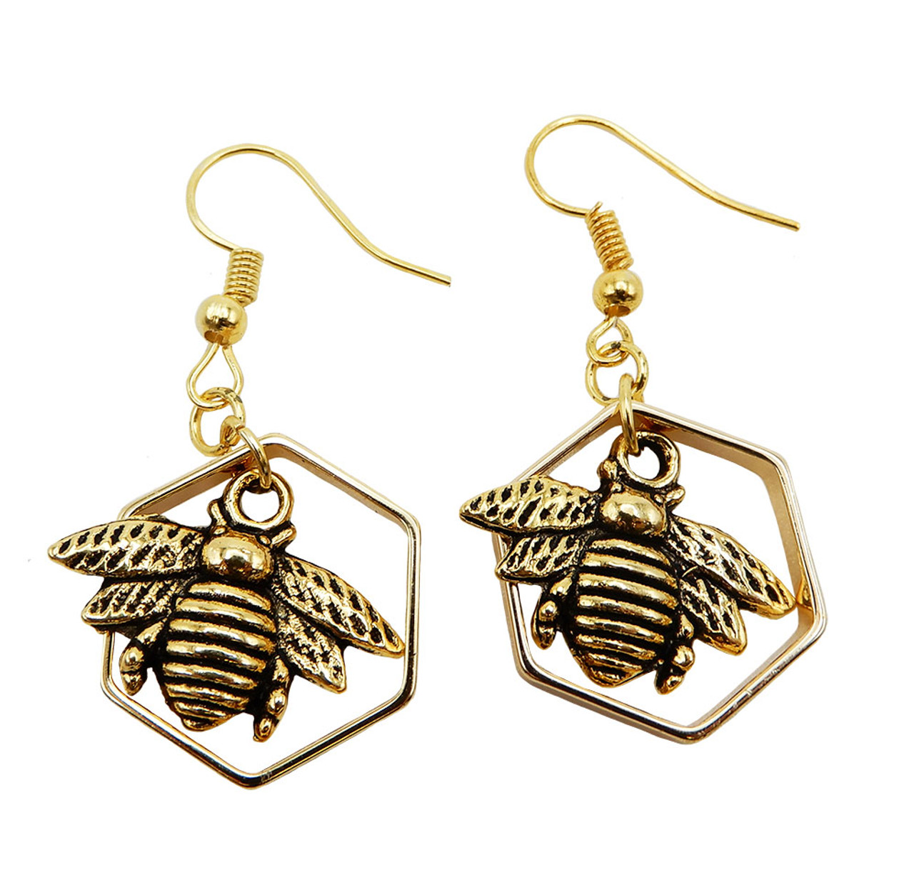 Tiny Bee And Honeycomb Earrings