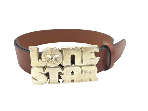LILO Collections Vintage Lone Star Stacked Buckle on Vintage Chestnut Strap