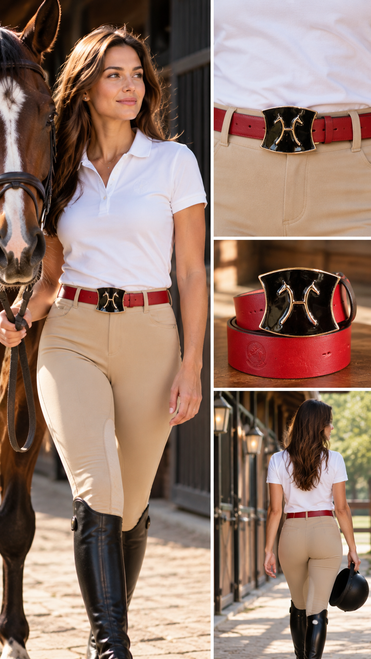 LILO Collections Hanoverian Society Leather Belt Vintage Red and Silver