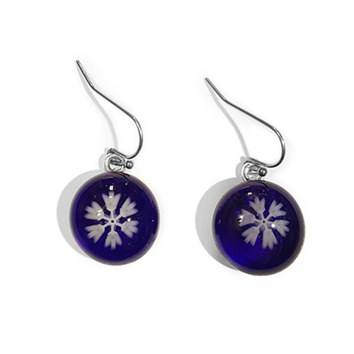 LILO Collections Glass Snowflake earrings shown in Navy