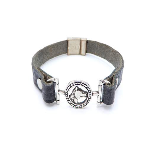 Lucas Bit Horse Circle Bracelet - Black Crocco Leather example - Front View