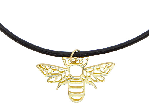 LILO Collections, Origami Bee Skinny Necklace example, Black leather and Gold Bee