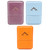 Leather active wallet with mountain logo in Plum, Blue, and Orange