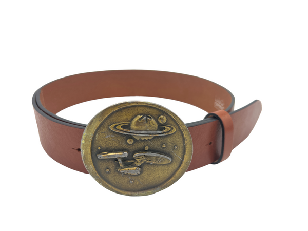LILO Collections Star Trek and Saturn buckle on vintage chestnut strap