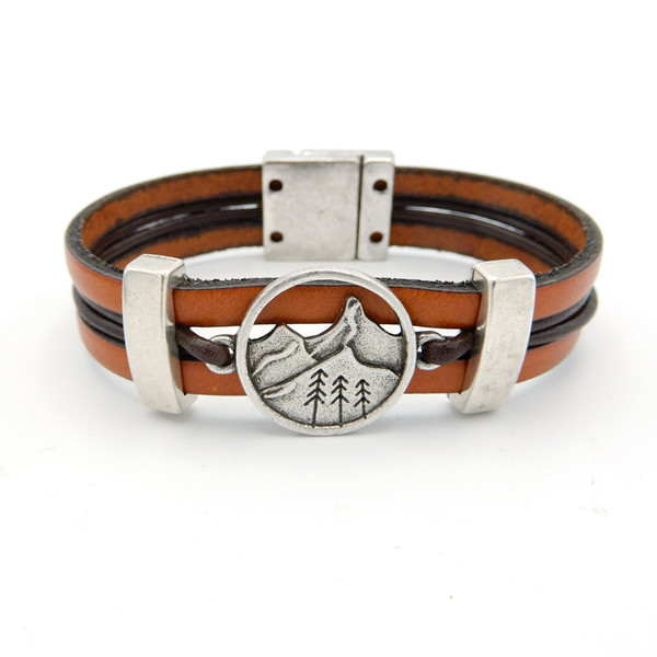 LILO Collections 3 Pine Leather bracelet shown in Natural/Brown