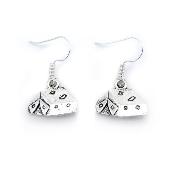 LILO Collections Camp Tent Earrings, featuring a detailed tent-shaped charm