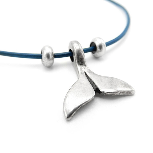 LILO Collections Whale's Tale Skinny leather necklace on blue cord