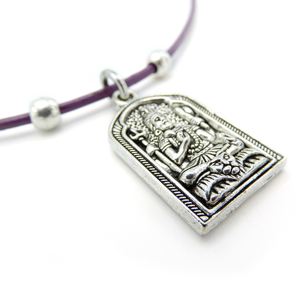 LILO Collections Buddha Alcove Skinny leather necklace pictured on purple cord