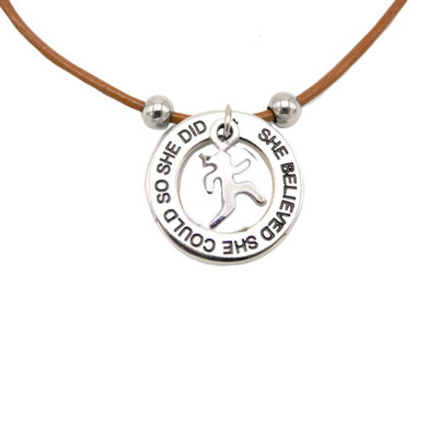 She Believed She Could Runner Skinny Necklace - Pendent details - Camel leather version example