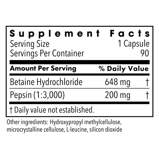 Betaine HCL w Pepsin 100 Capsules (00604)