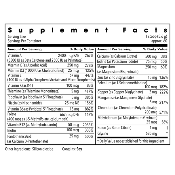 Custom Vitamin/Mineral Base Powder 340g Powder (00508)