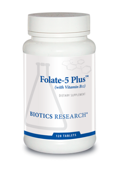 Folate-5 Plus with B12 120 Tablets Biotics Research