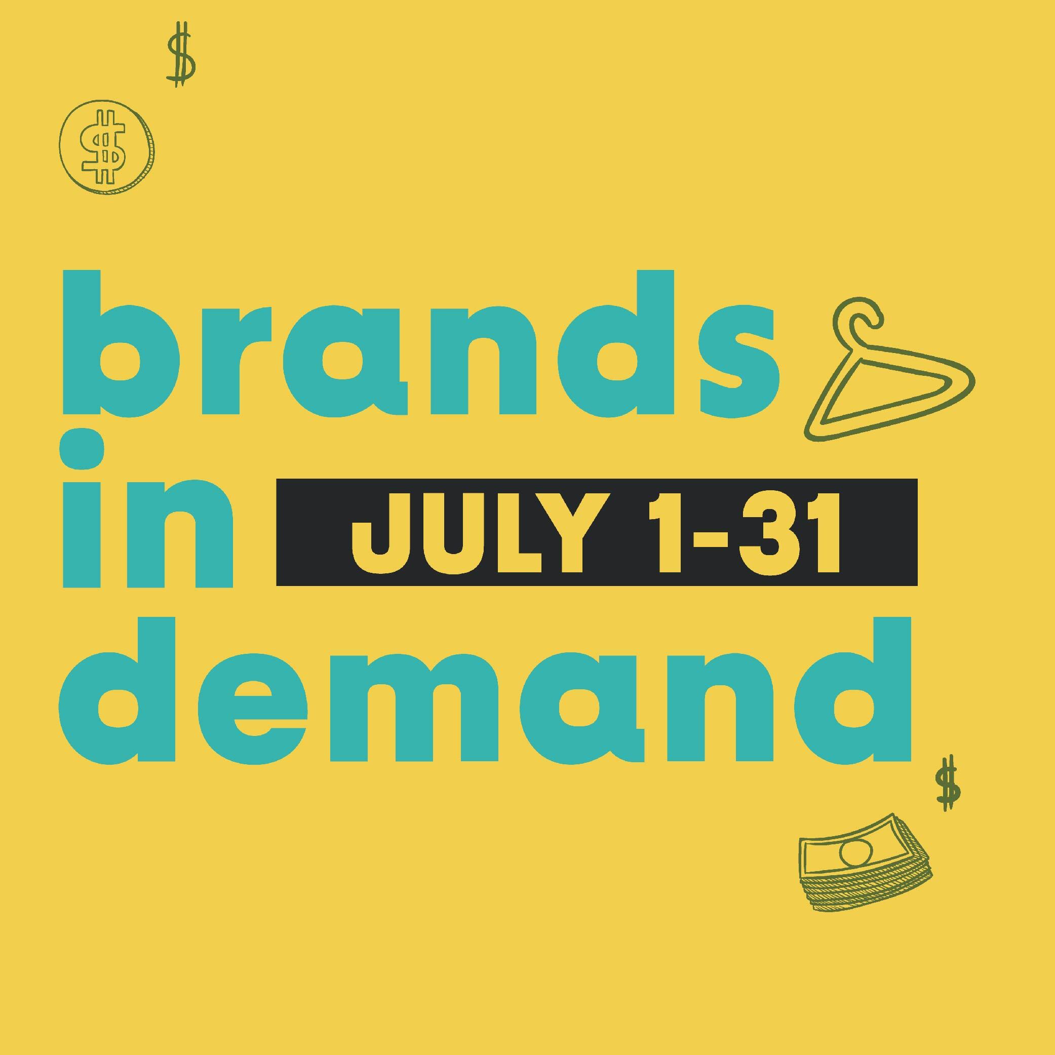 yellow background with the words "brands in demand"