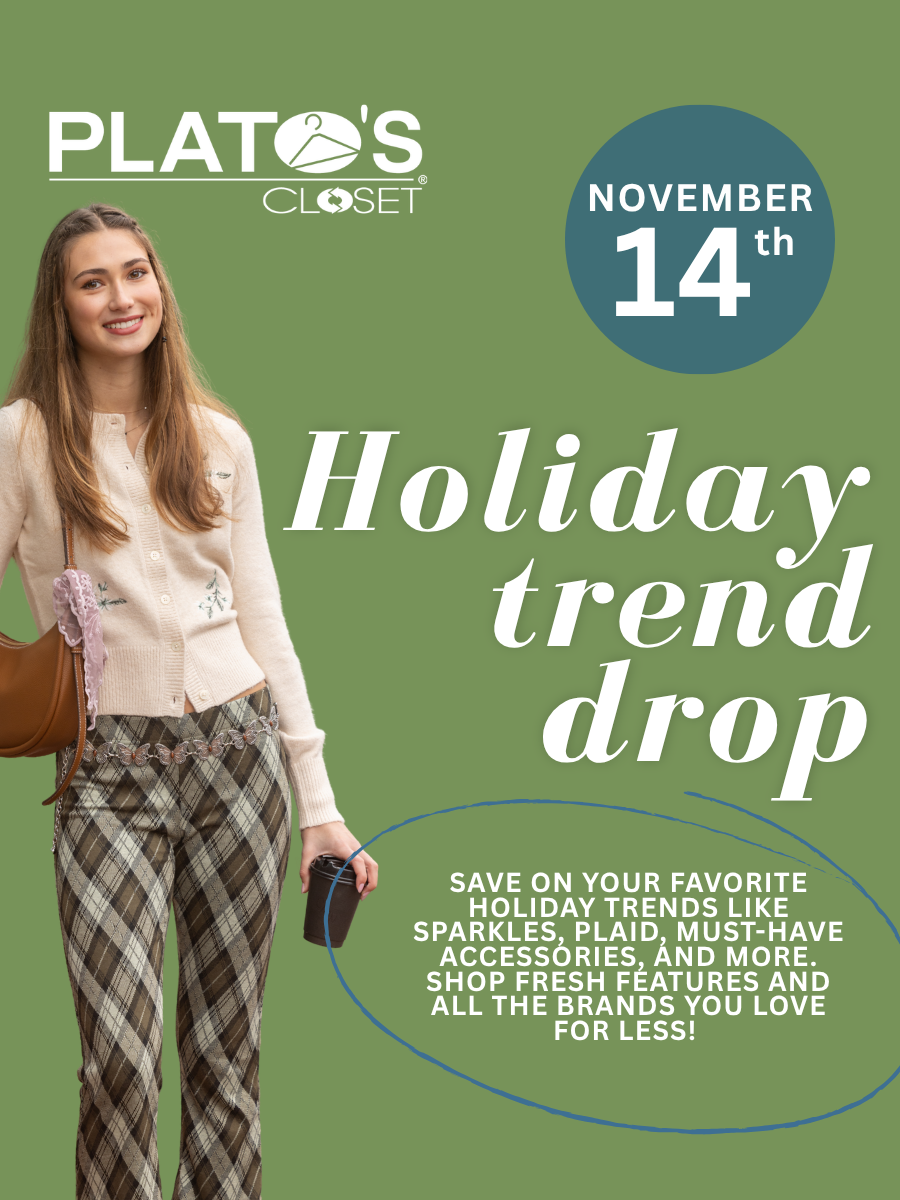 Shop our best sparkles and Christmas sweaters at Plato’s Closet Holiday Trend Drop, and stay tuned for a surprise discount you won’t want to miss!