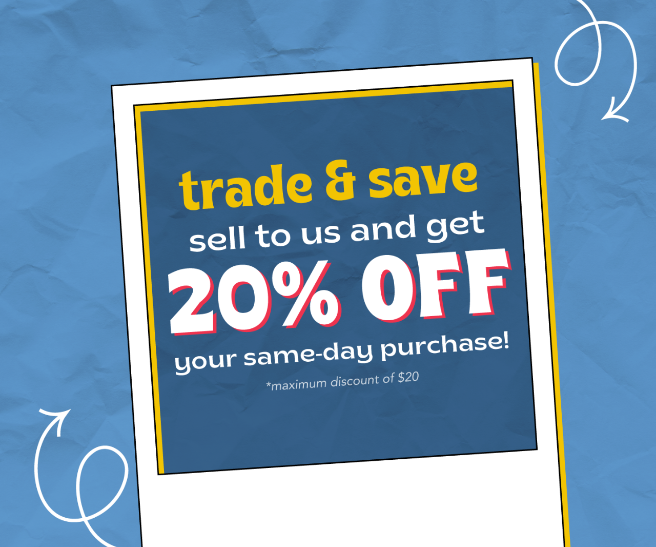 Shop and sell same day to save 20% off your same-day purchase (max discount of $20)