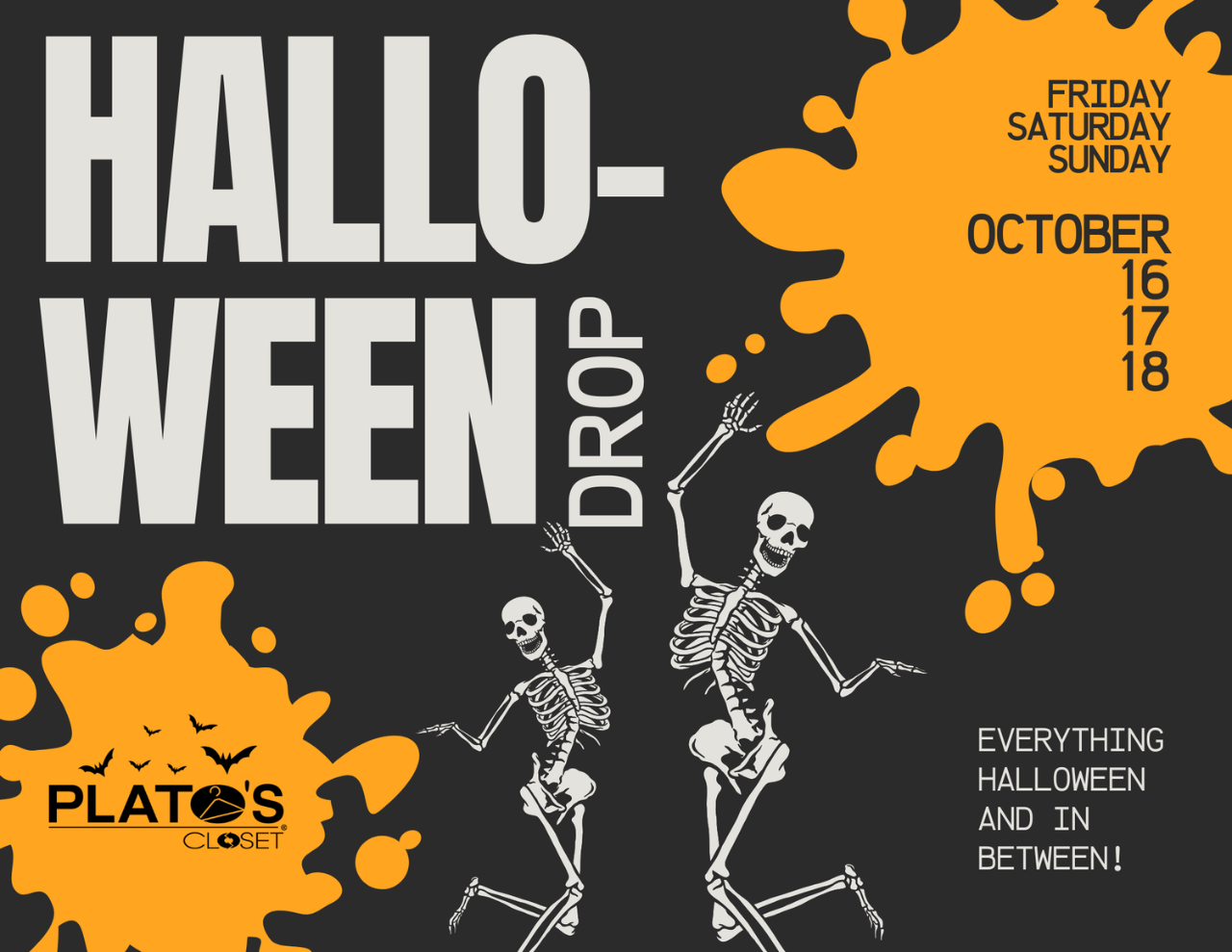Halloween costume drop at Plato's Closet Escondido, October 16–18, 2026