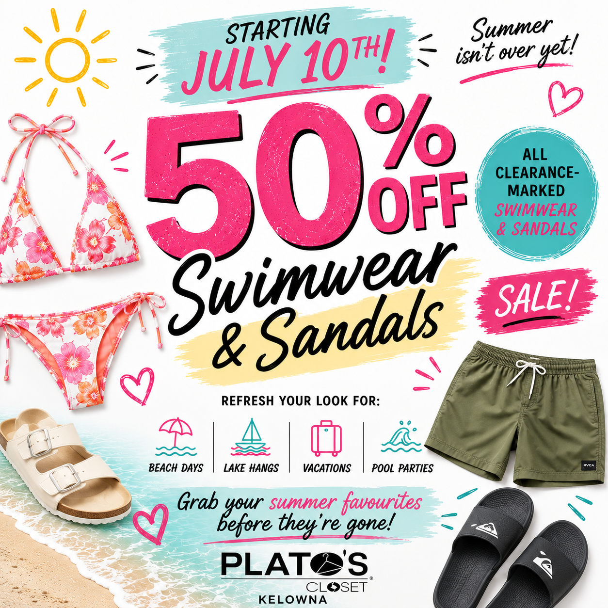 50% Off Swimwear and Sandals Poster