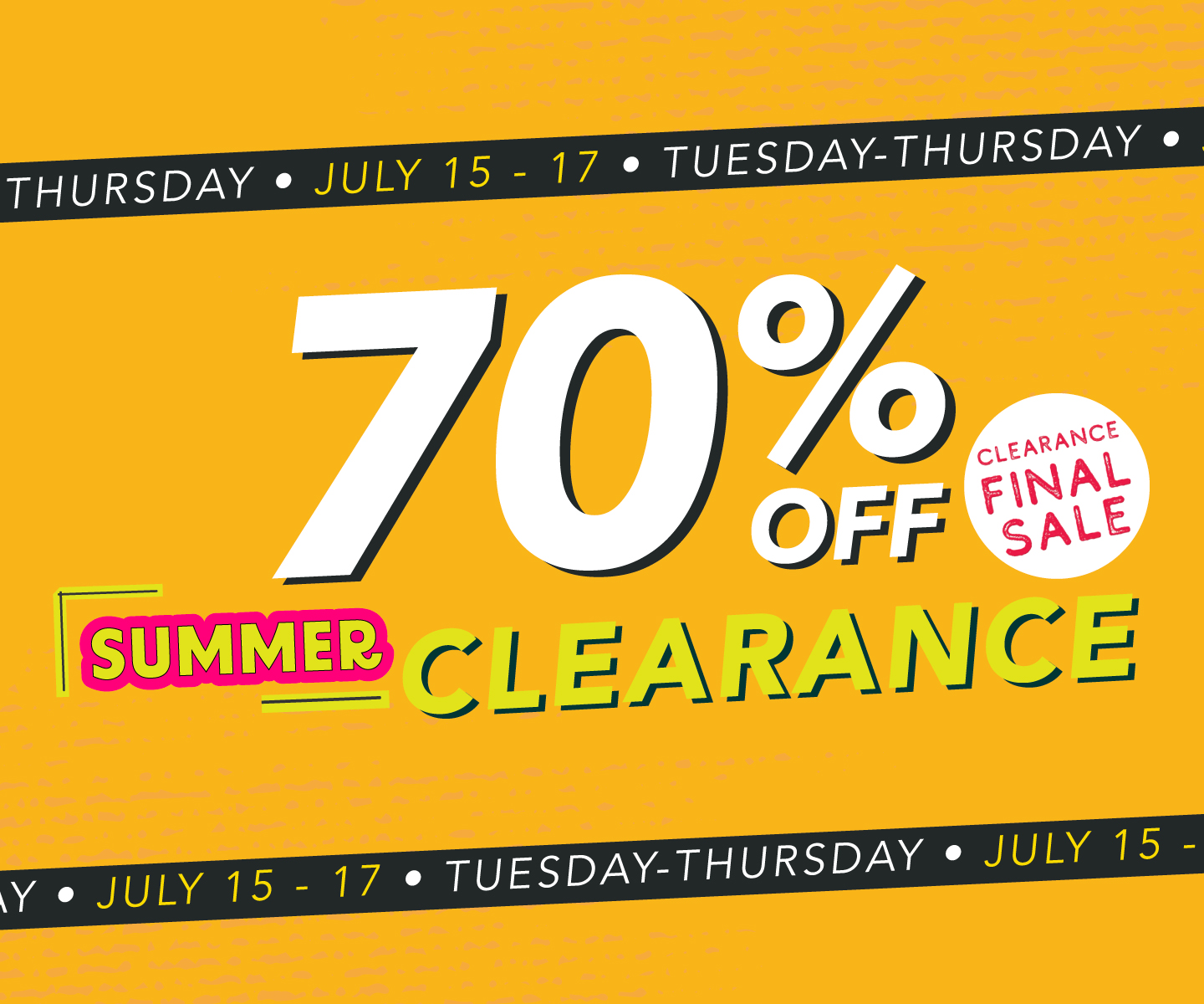 70% OFF Summer Clearance