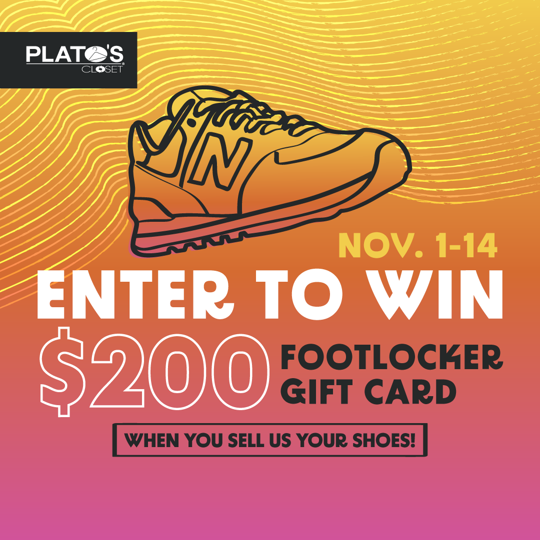 hand drawn shoe with the words "Nov. 1-14 Enter to win $200 Footlocker gift card when you sell us your shoes"