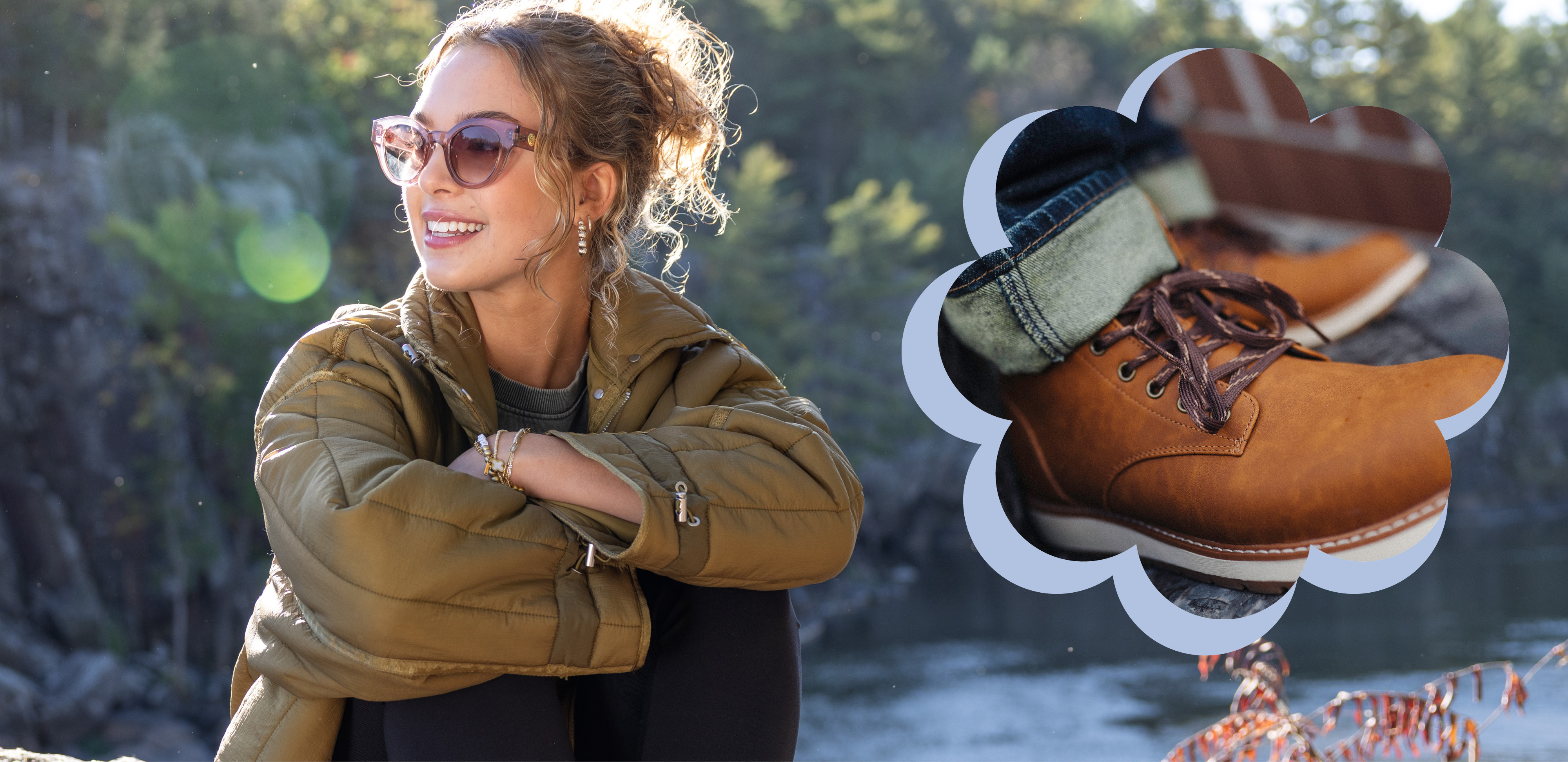 Girl with jacket on and picture of boots