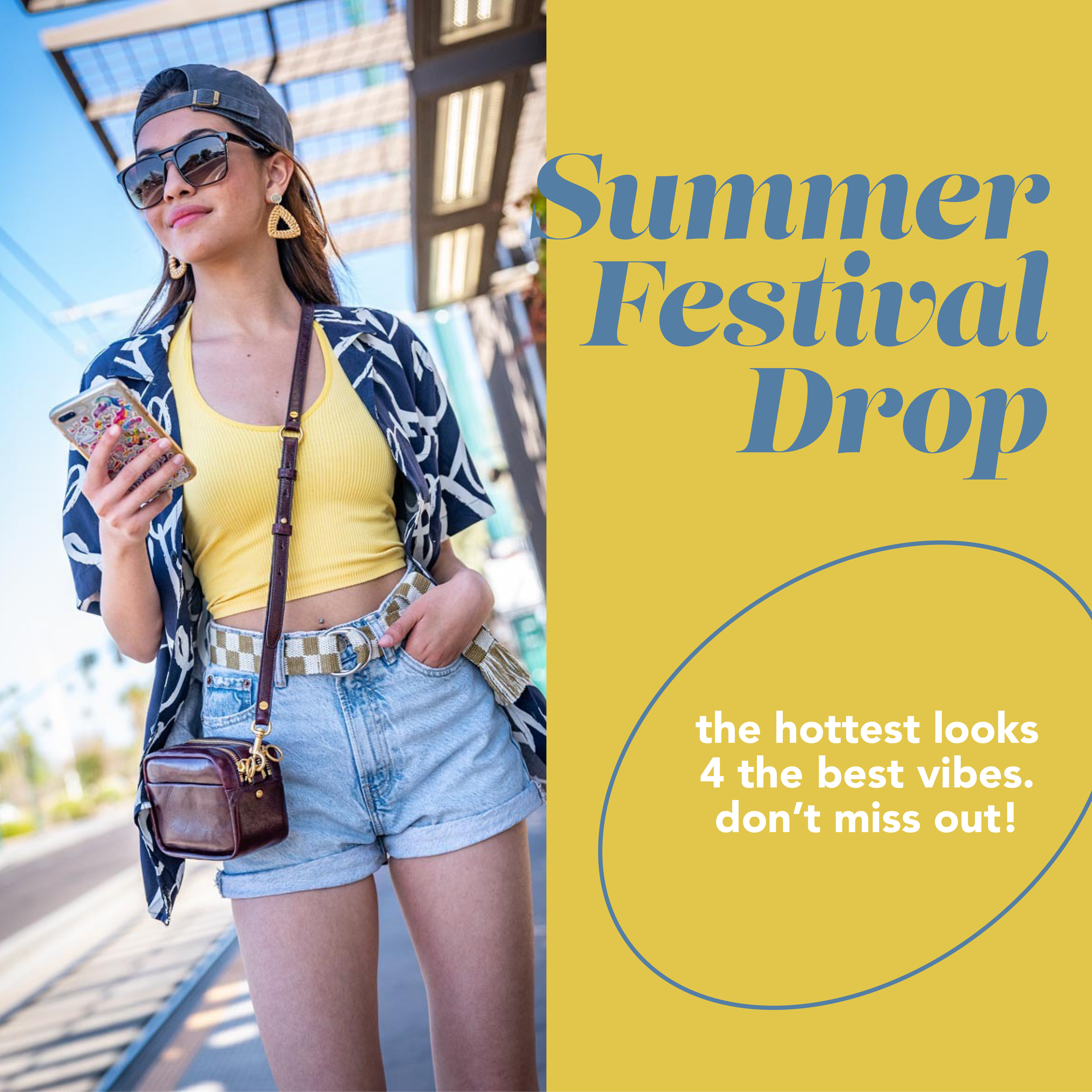 Girl holding a phone in summer wear