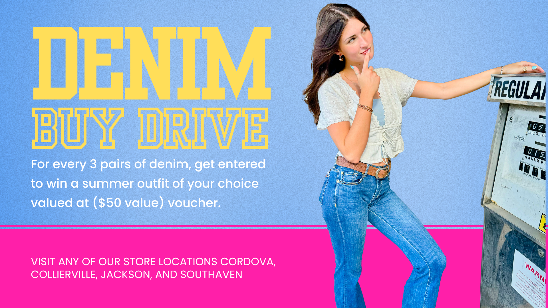 Sell denim jeans for cash and win summer outfit Plato’s Closet Southaven, MS buy event