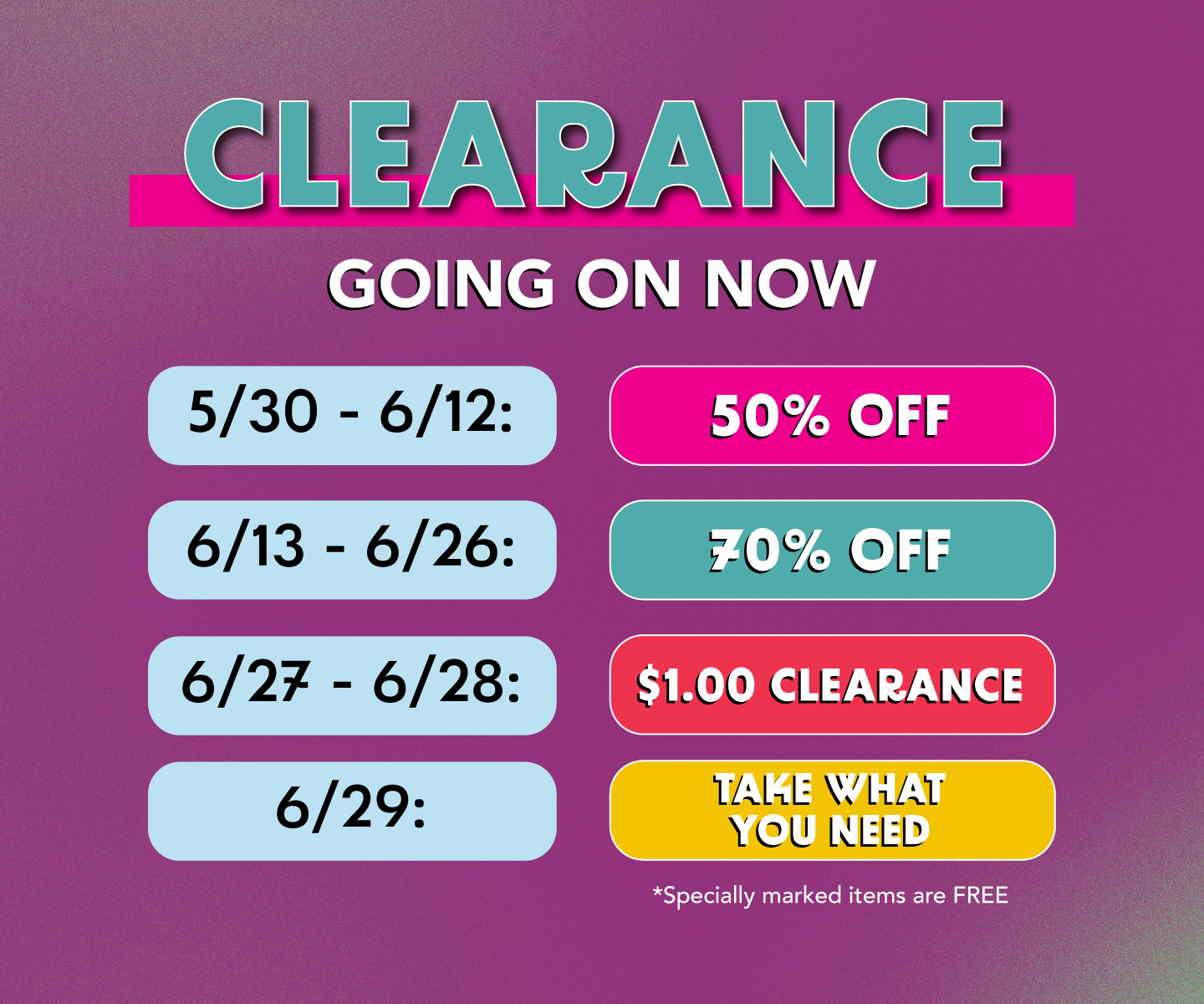 Clearance going on now