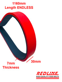 RED LINE Feed Belt for DGM -1100SL Folder Gluer Machine , 7mm x 30mm x 1160mm L-WITH NO HOLES - ENDLESS