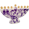 Damascus Tile rich purple Hanukkah Menorah with original Brass cups