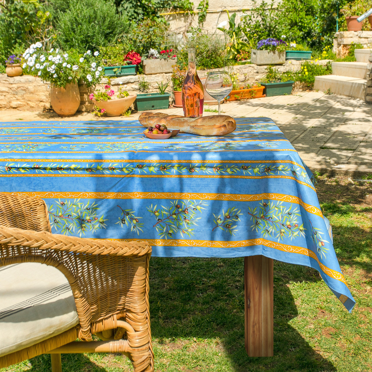 Blue Olive branch Easy Clean Tablecloth - Thumbnail 2