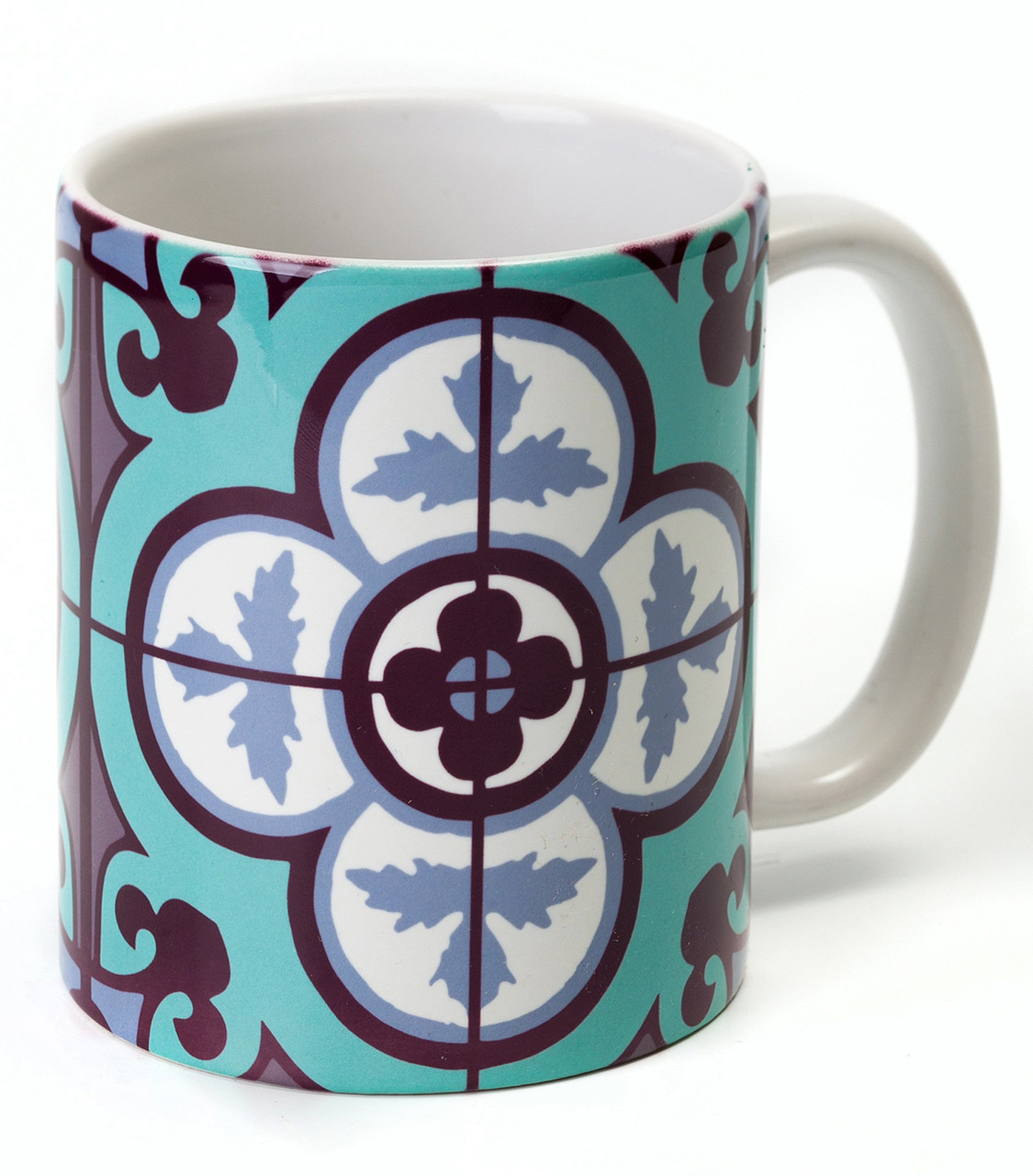 Aqua Flower Tile Coffee Mug