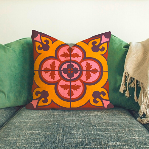 Barbara Shaw Gifts Flower Tile Cushion Cover - Thumbnail 3
