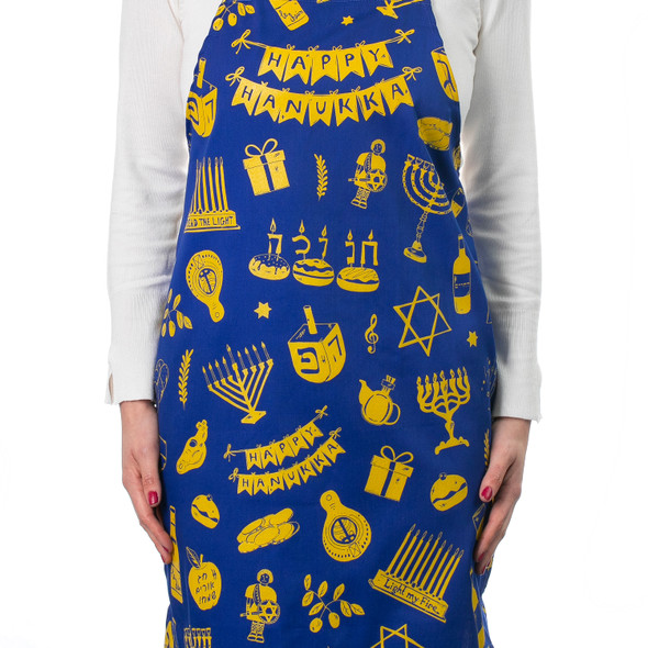 Happy Hanukkah  Apron with unique Hanukkah icons  and decorations 