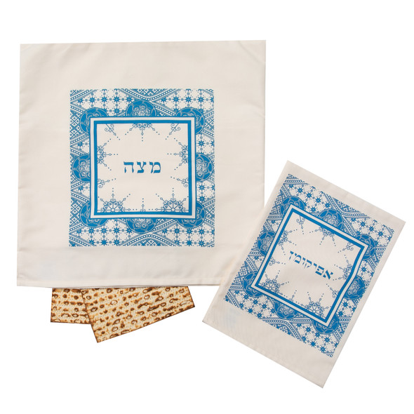 Barbara Shaw Screen printed ottoman design cotton matzah cover-Blue