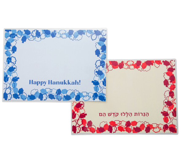 Hanukkah dreidels design red and blue laminated drip mat set of 2 for Hanukkah candles 