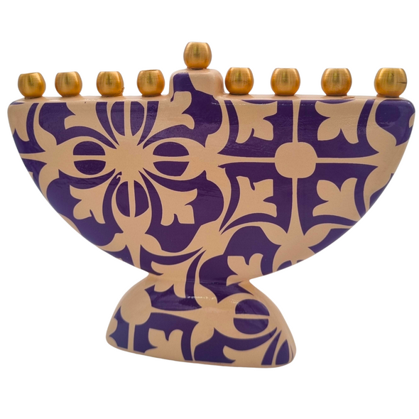 Moroccan Tile design Ceramic Hanukkah Menorah in Purple 