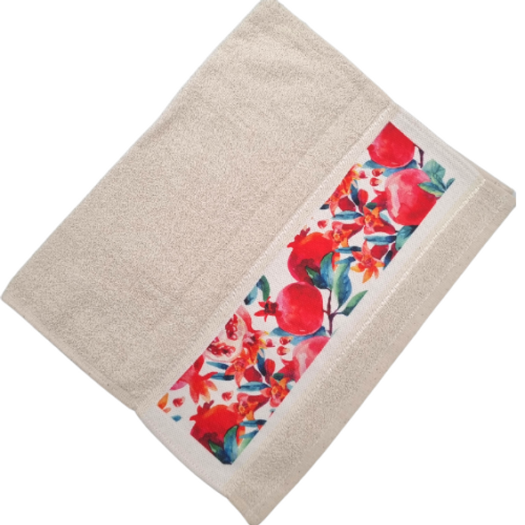 Bright Pomegranate design red and green Shabbat netilat yadyim hand towel