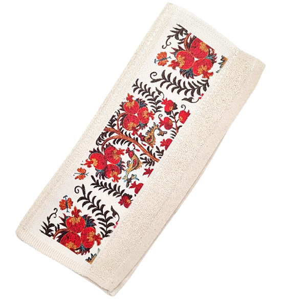 3 Embroidered Hand Towels - Pomegranates