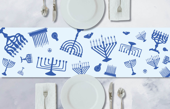 Beautiful Hanukkah menorah's collection vinyl table runner for Chanukah festivities 