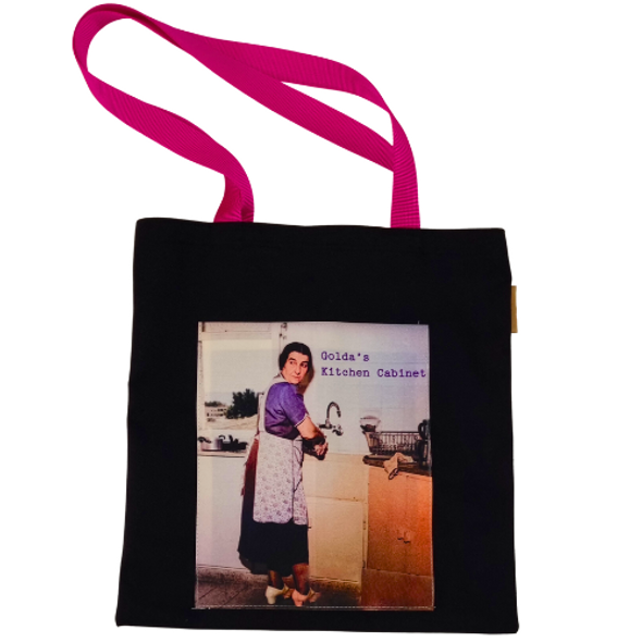 Golda Meir Tote bag with fun kitchen photo of Golda